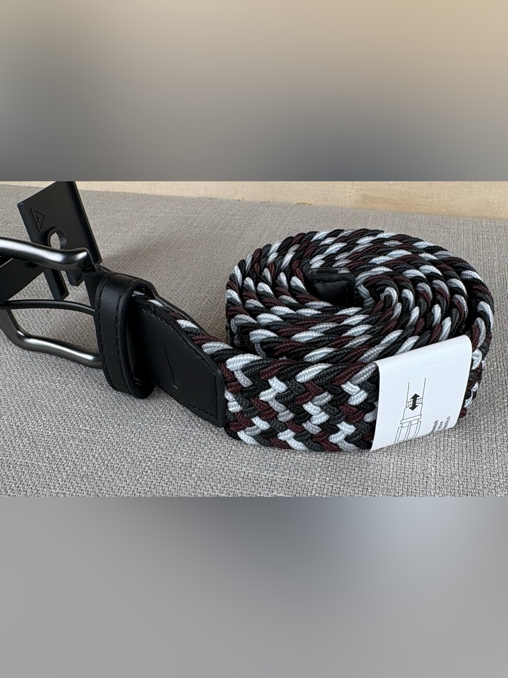 Nike Braided Woven Stretch Golf Belt L 38-40 Metal Buckle Wine/Black/Silver